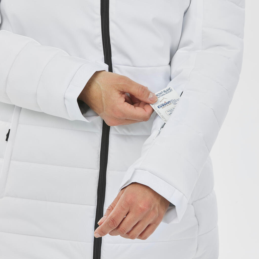 Veste de ski chaude mi-longue femme, 100 blanc
