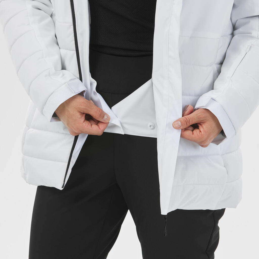 Veste de ski chaude mi-longue femme, 100 blanc
