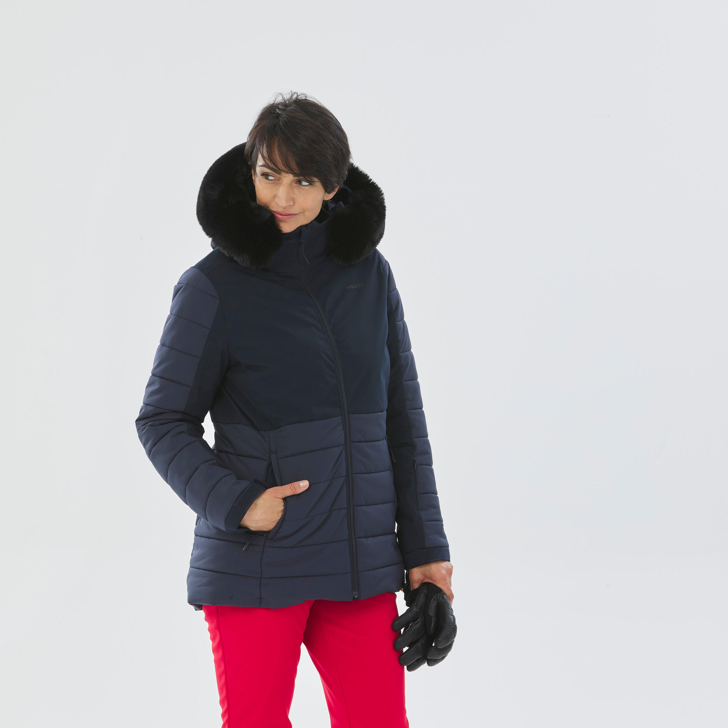 Women’s MidLength Ski Jacket Warm 100 Navy Asphalt blue‎ Wedze