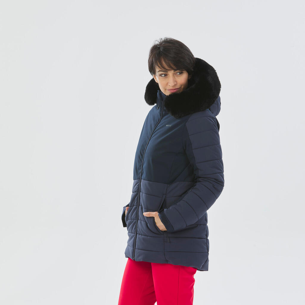 Women’s Mid-Length Warm Ski Jacket 100 - Navy Blue