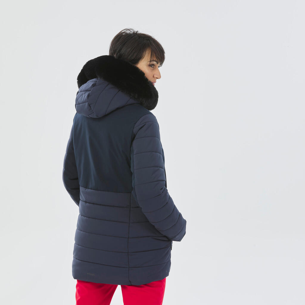 Women’s Mid-Length Warm Ski Jacket 100 - Navy Blue