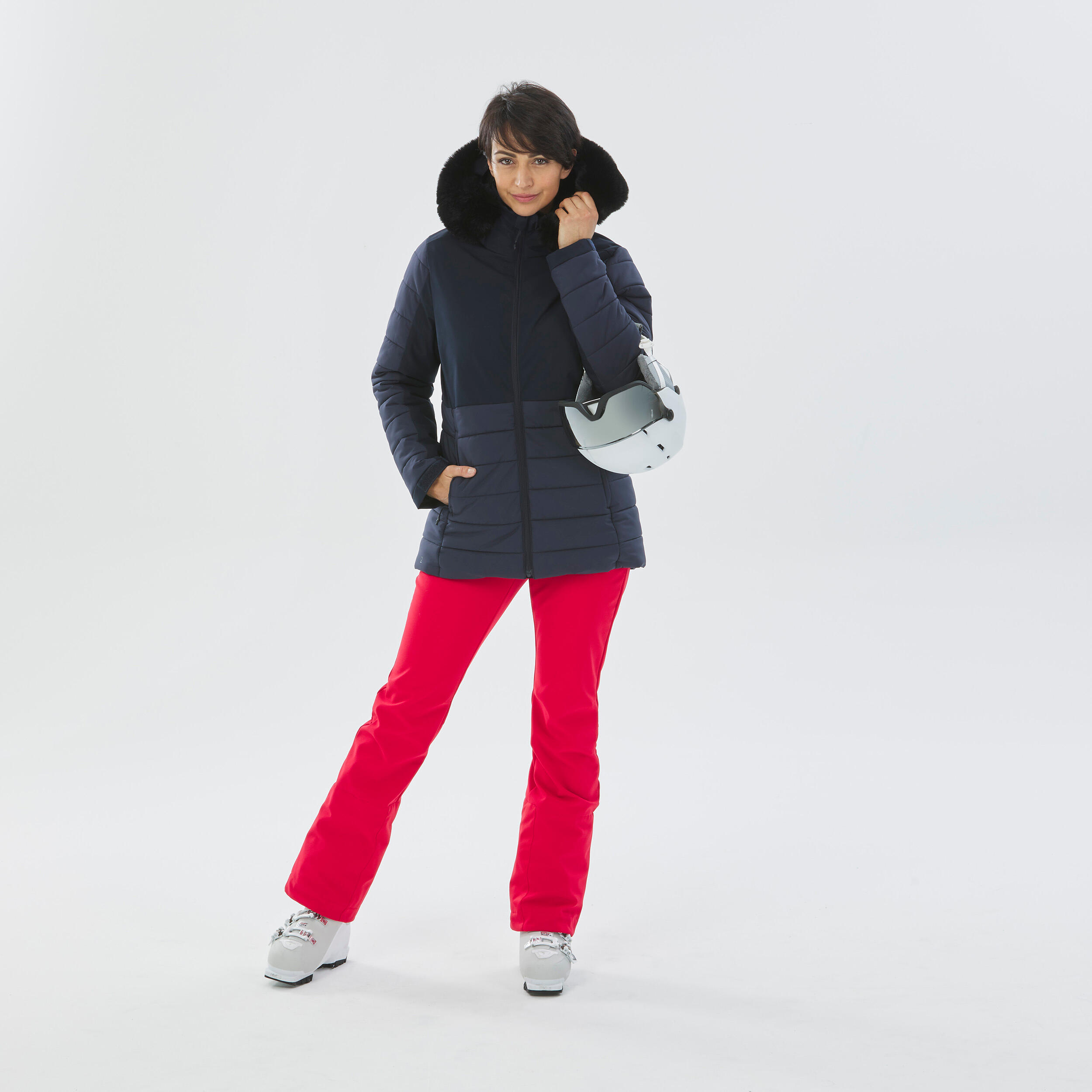 Women’s Mid-Length Warm Ski Jacket 100 - Navy Blue 6/12