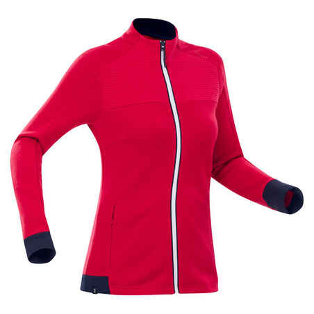 Women's Merino Wool Fleece Ski Jacket - 500 Warm - Red / Navy