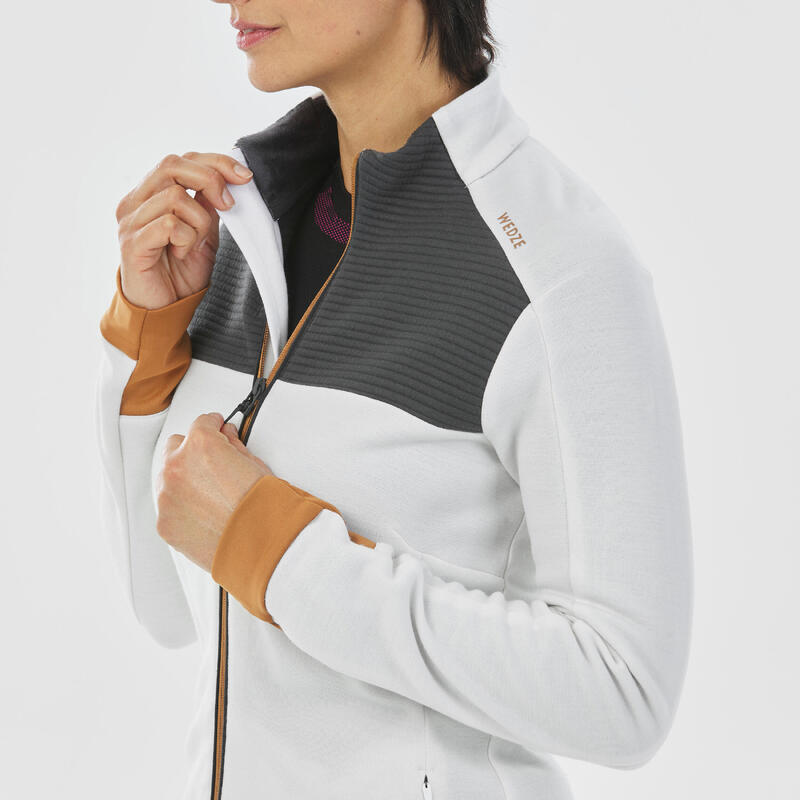 Veste polaire de ski laine mérinos femme - 500 warm - blanc/ gris