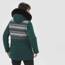 Women's Mid-Length Warm Ski Jacket - 100 Patterned