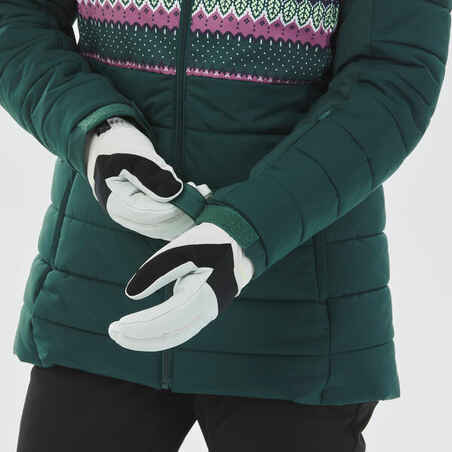 Women's Mid-Length Warm Ski Jacket - 100 Patterned