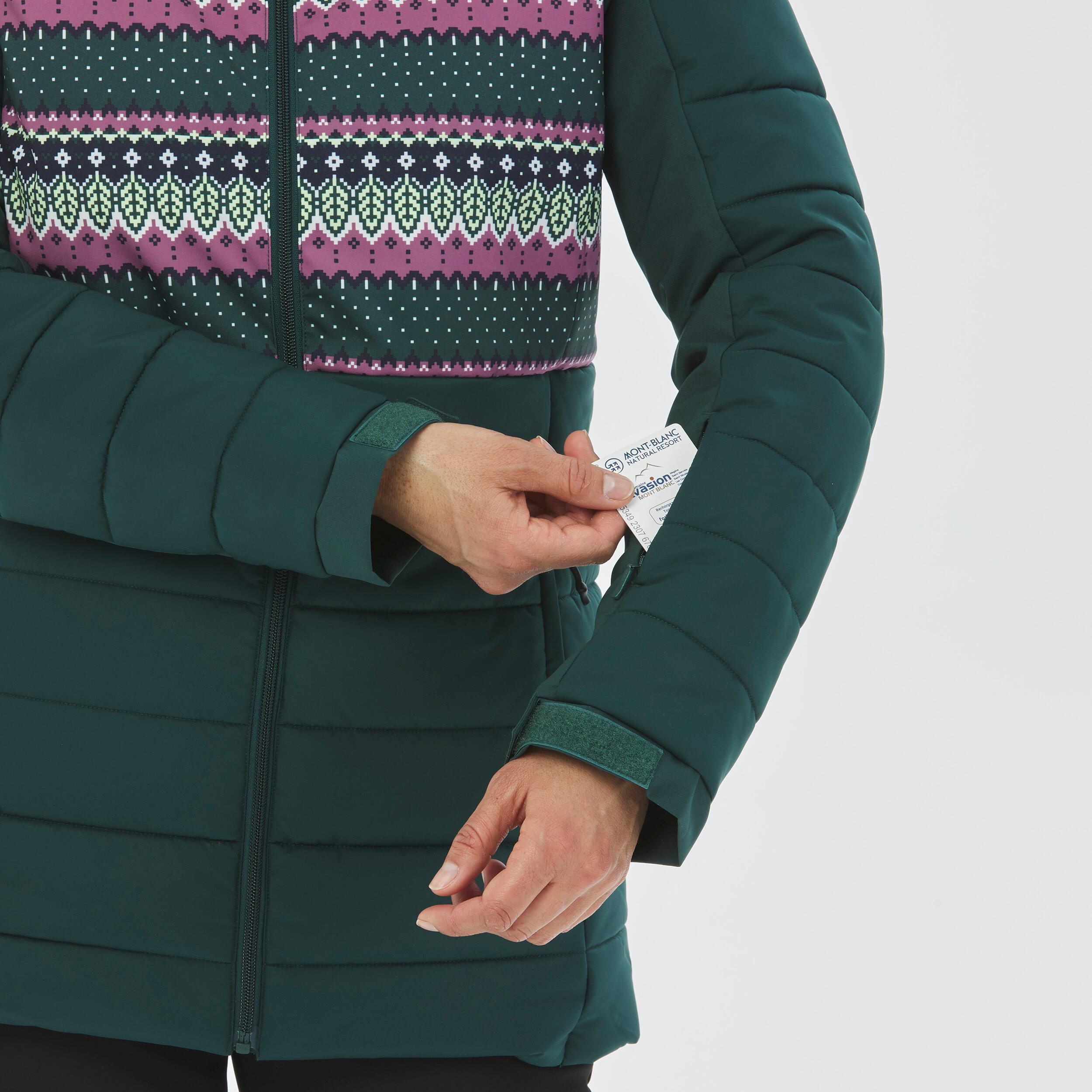 Women's Mid-Length Warm Ski Jacket - 100 Patterned 9/12