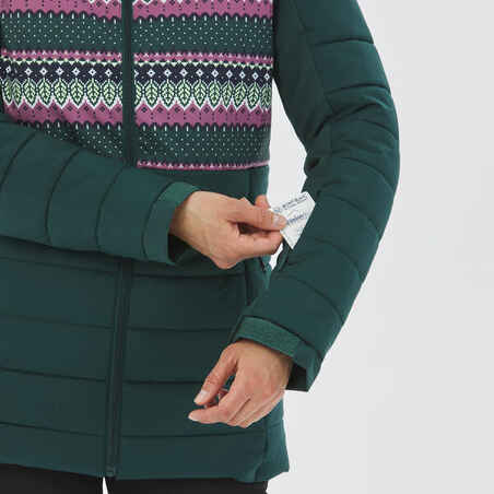 Women's Mid-Length Warm Ski Jacket - 100 Patterned