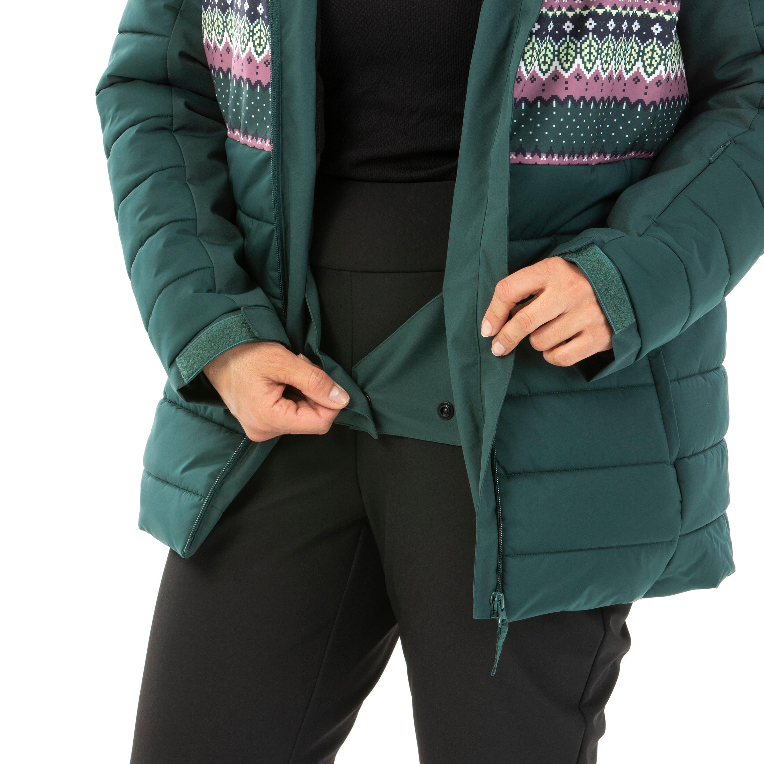 Women's Mid-Length Warm Ski Jacket - 100 Patterned 7/12