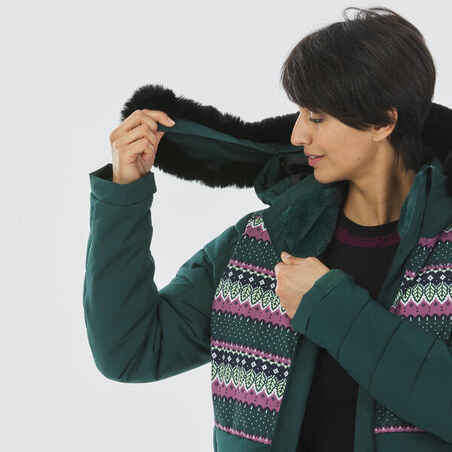 Women's Mid-Length Warm Ski Jacket - 100 Patterned