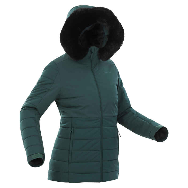Women's MidLength Warm Ski Jacket 100 Green Decathlon