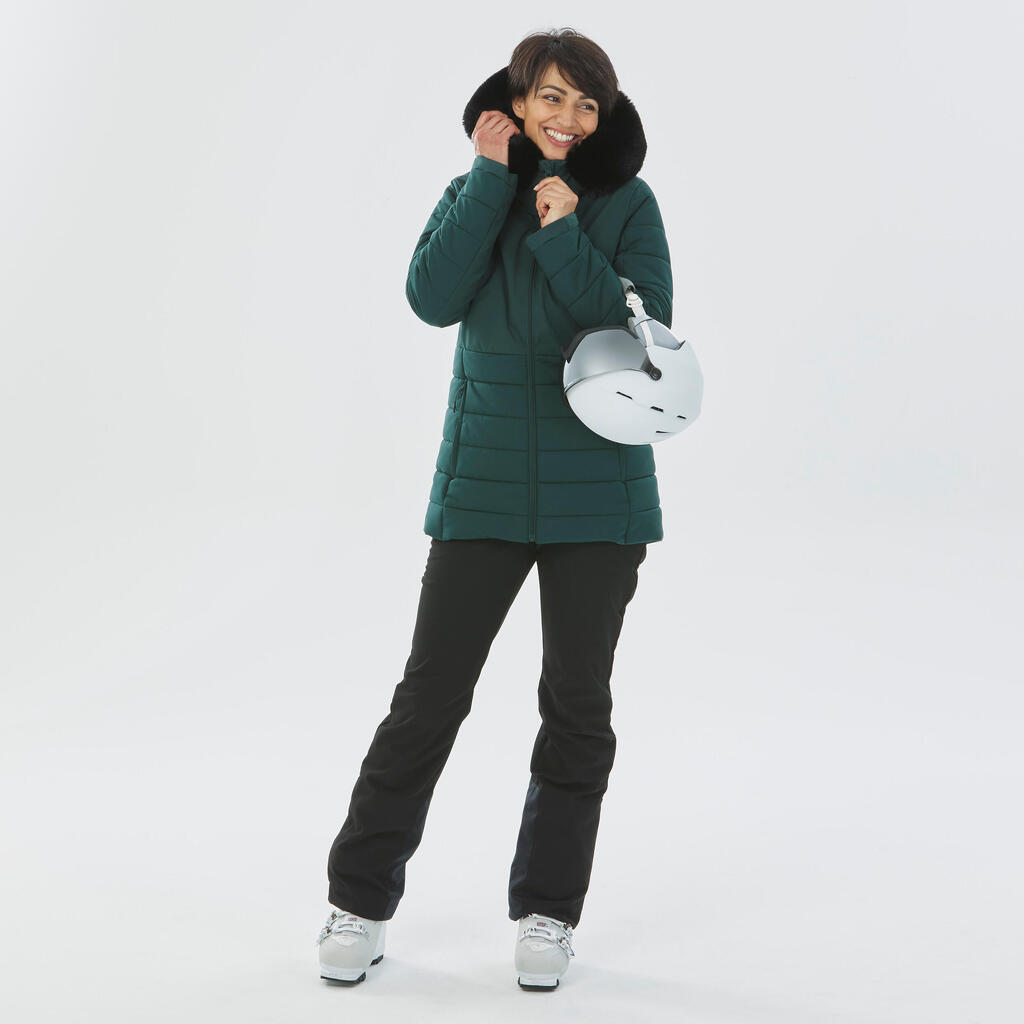 Women's Mid-Length Warm Ski Jacket 100 - Green