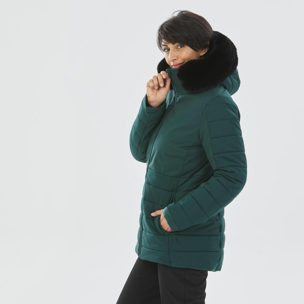 Women's Mid-Length Warm Ski Jacket 100 - Green