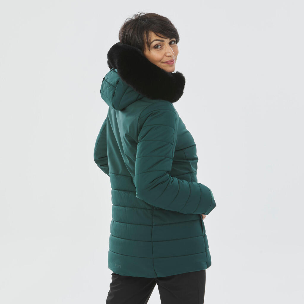 Women's Mid-Length Warm Ski Jacket 100 - Green