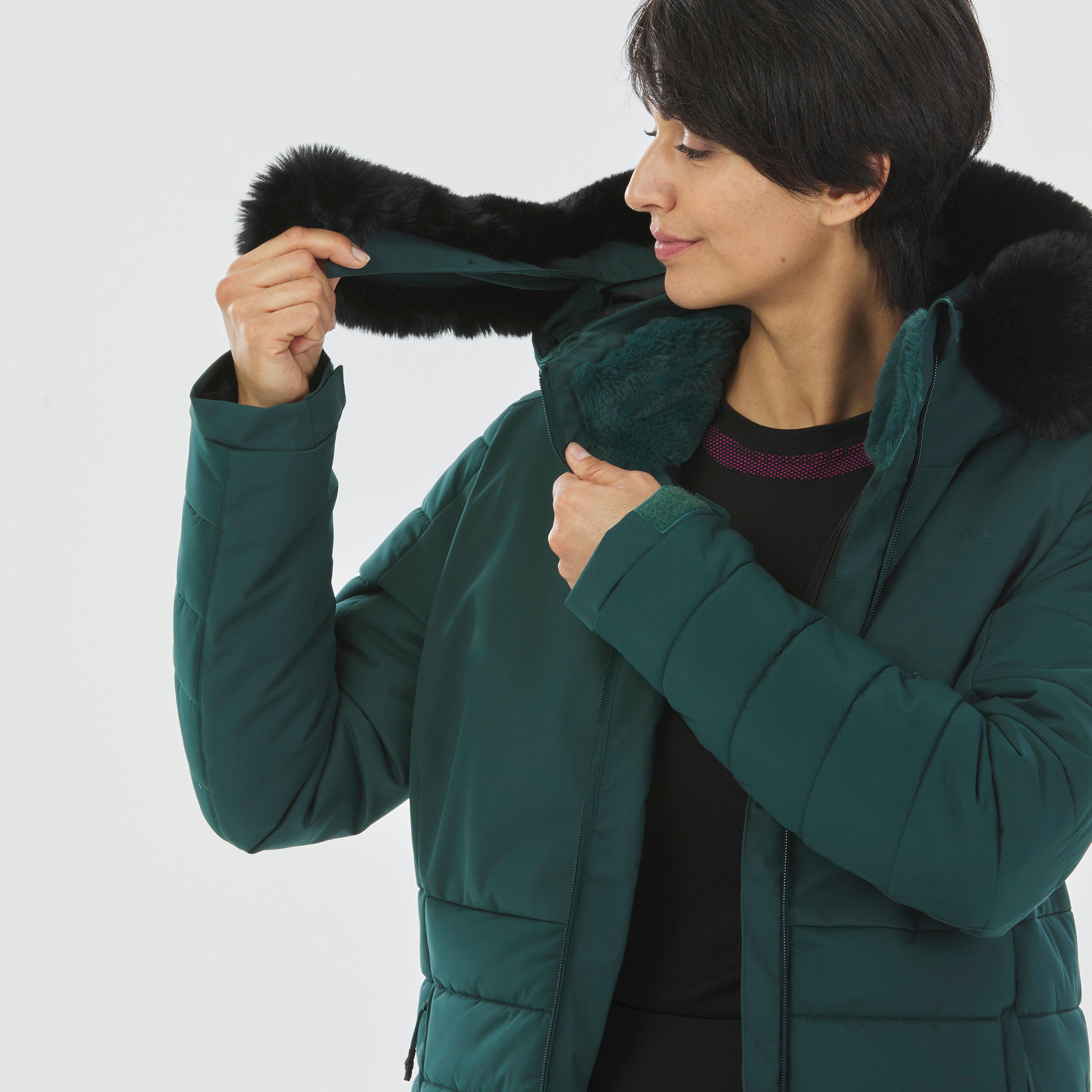 Women's Mid-Length Warm Ski Jacket 100 - Green 11/12