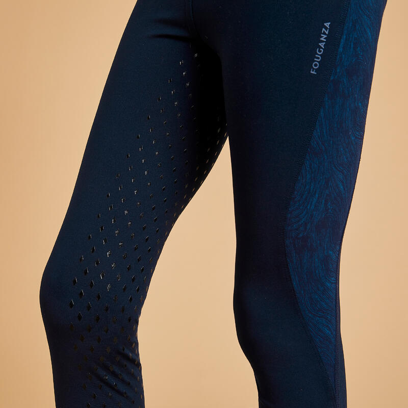 Reitleggings 500 Full Grip Kinder marineblau