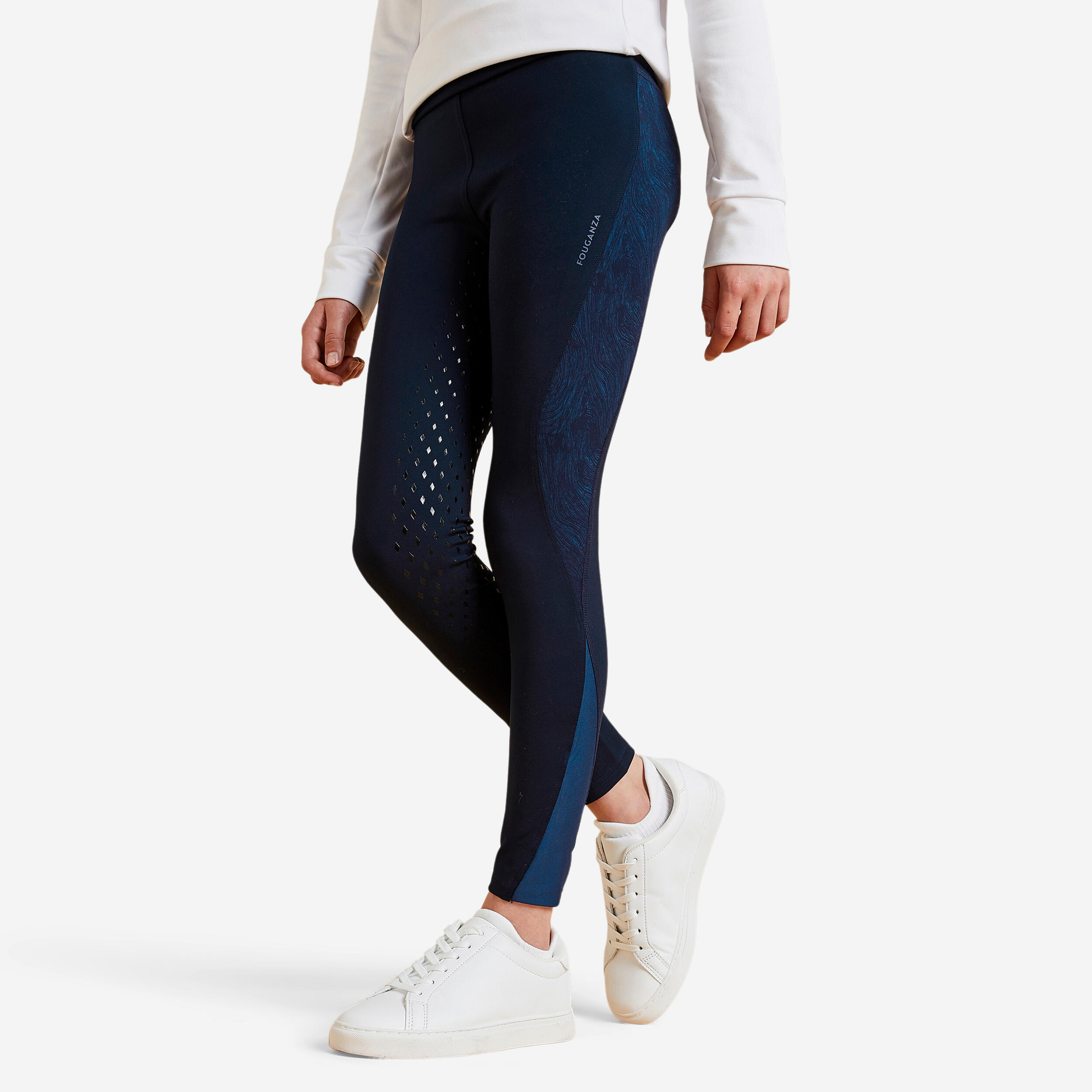 Legging equitation fullgrip Enfant 500 marine print Decathlon