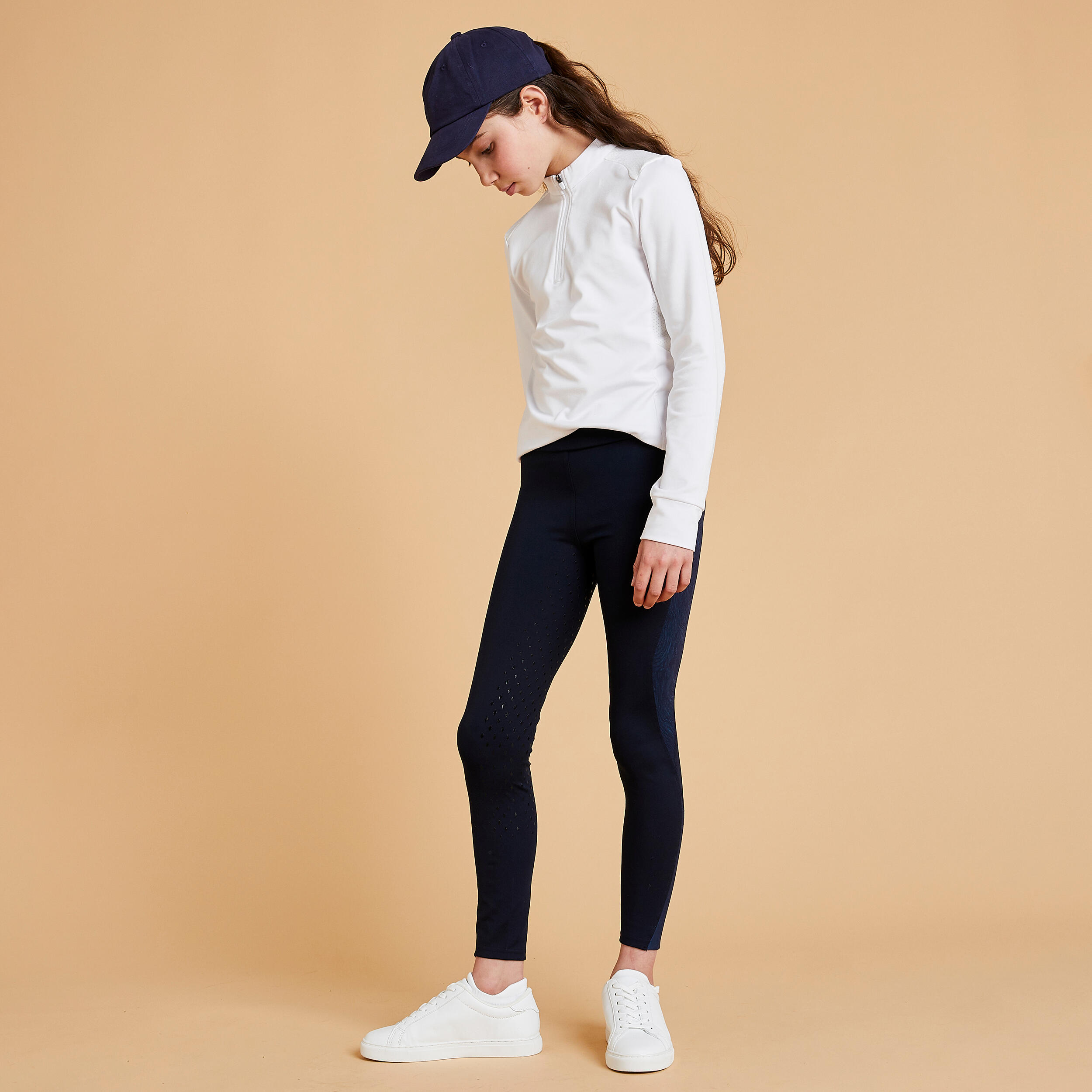 Kids' Horse Riding Leggings - Fullgrip 500 Navy Print - FOUGANZA