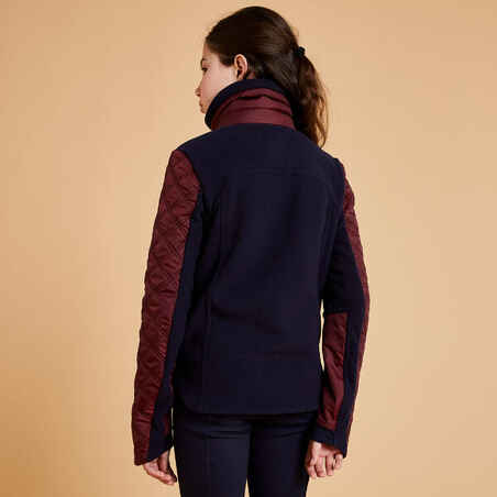 Kids' Bi-Material Horse Riding Fleece 500 Warm - Burgundy and Blue