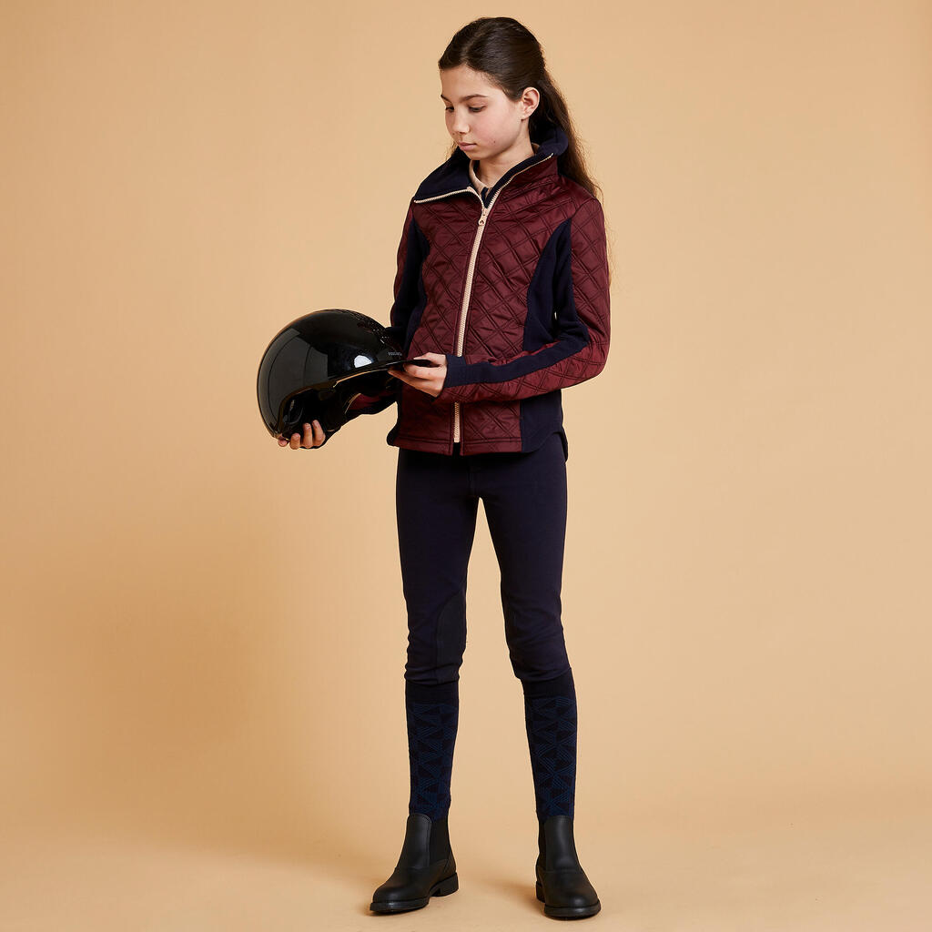 Kids' Horse Riding Bi-Material Fleece 500 Warm - Petrol and Navy