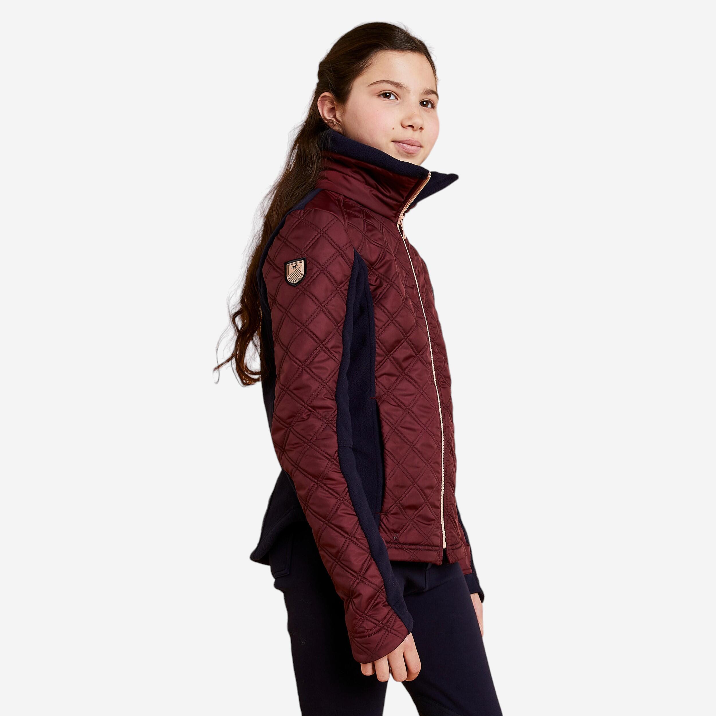 Children's warm bi-material riding fleece - 500 burgundy and navy