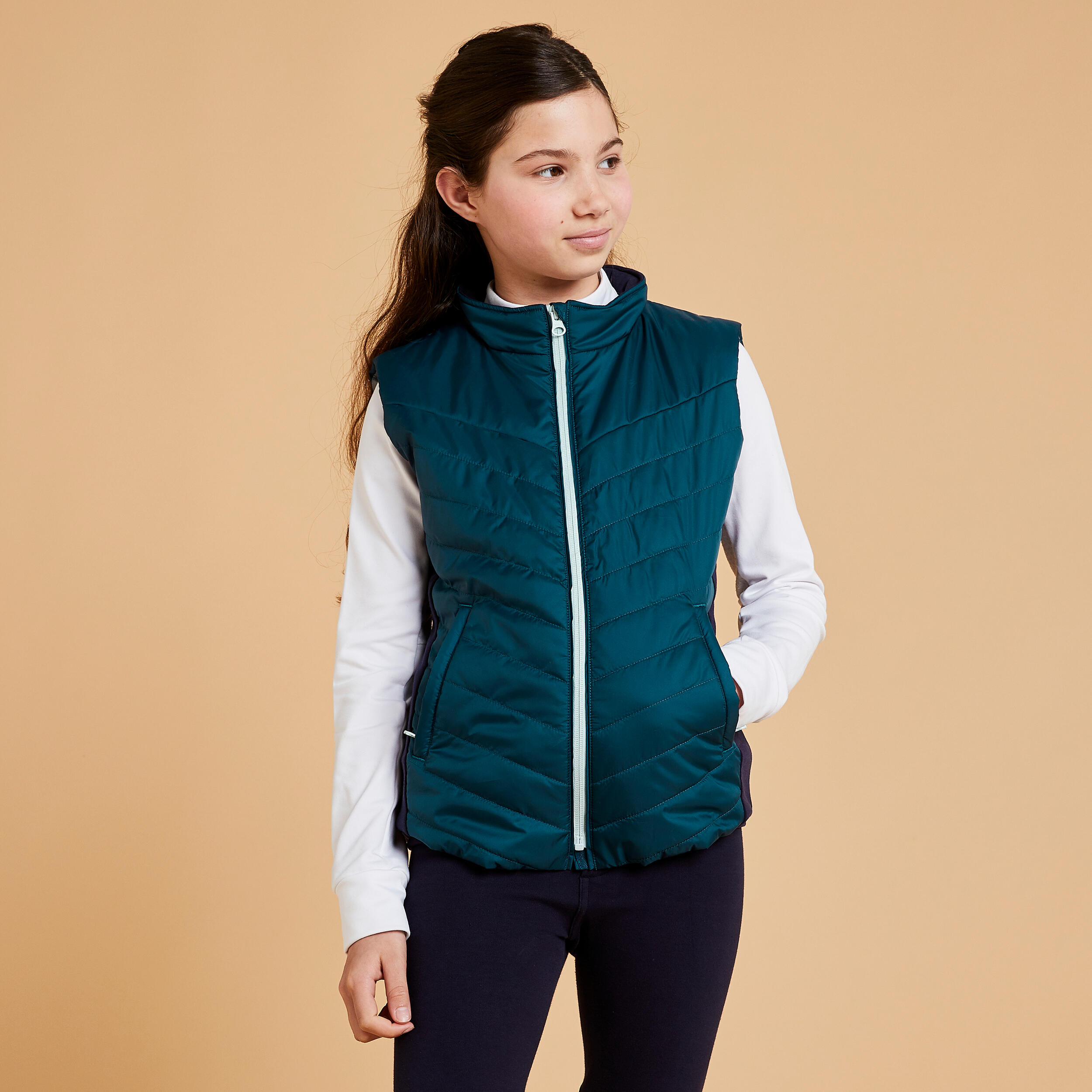 FOUGANZA Kids' Sleeveless Horse Riding Padded Jacket 500 - Green