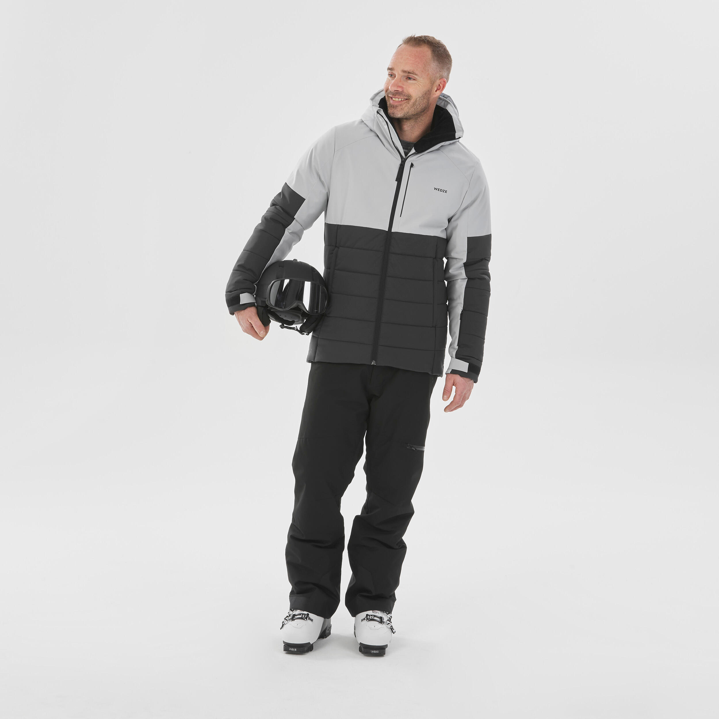Men's Mid-Length Warm Ski Jacket 100 - Grey/Black 12/12