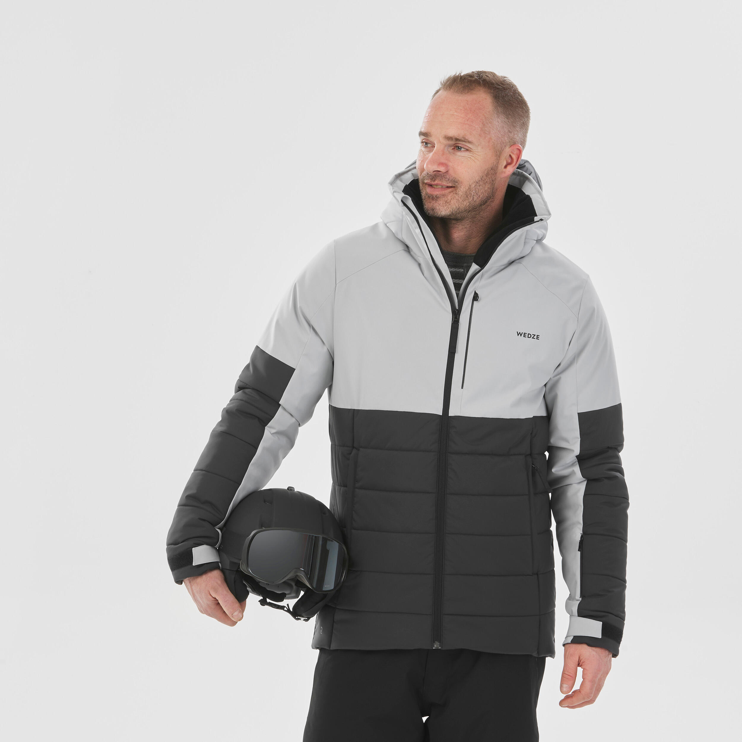 Men's Mid-Length Warm Ski Jacket 100 - Grey/Black 10/12