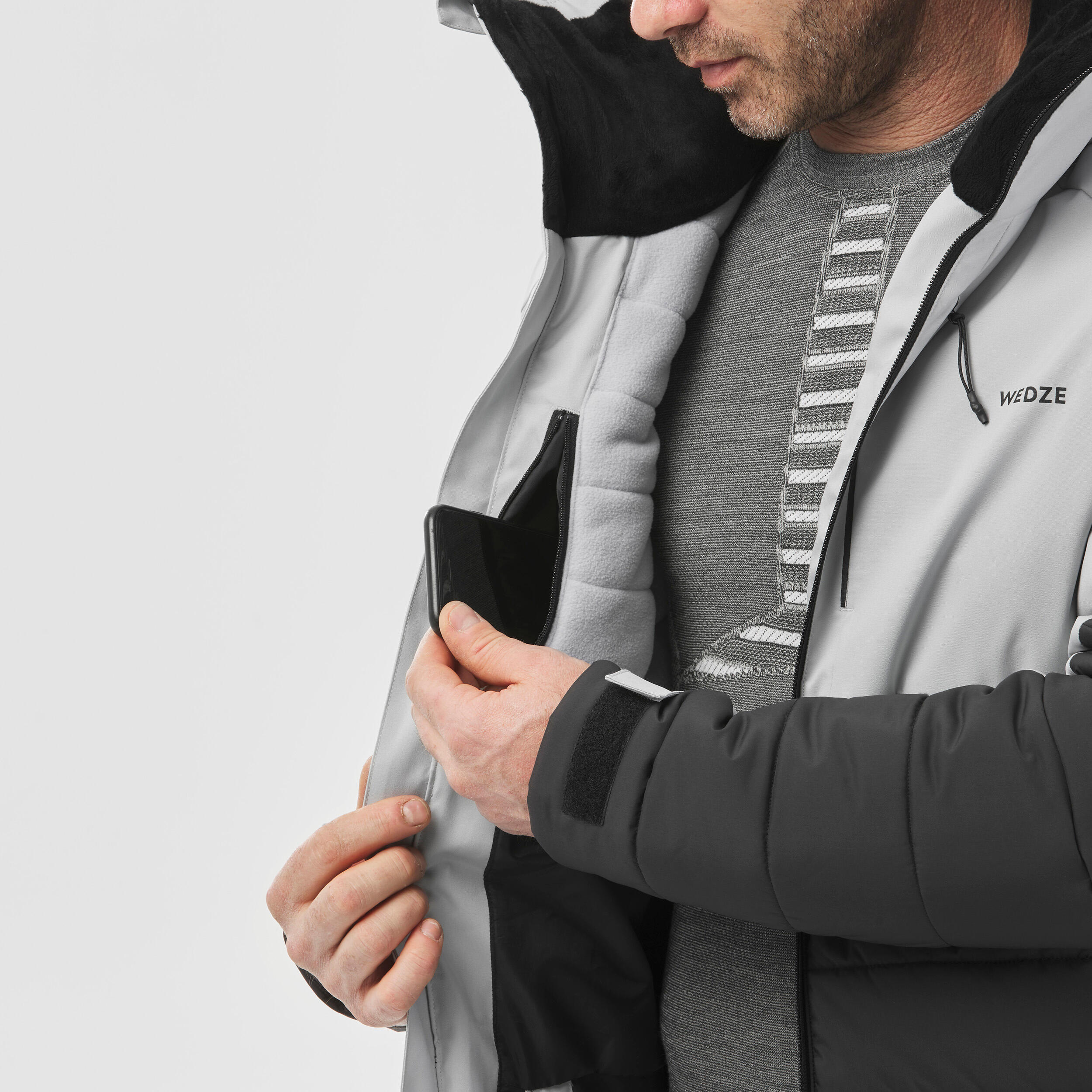 Men's Mid-Length Warm Ski Jacket 100 - Grey/Black 3/12