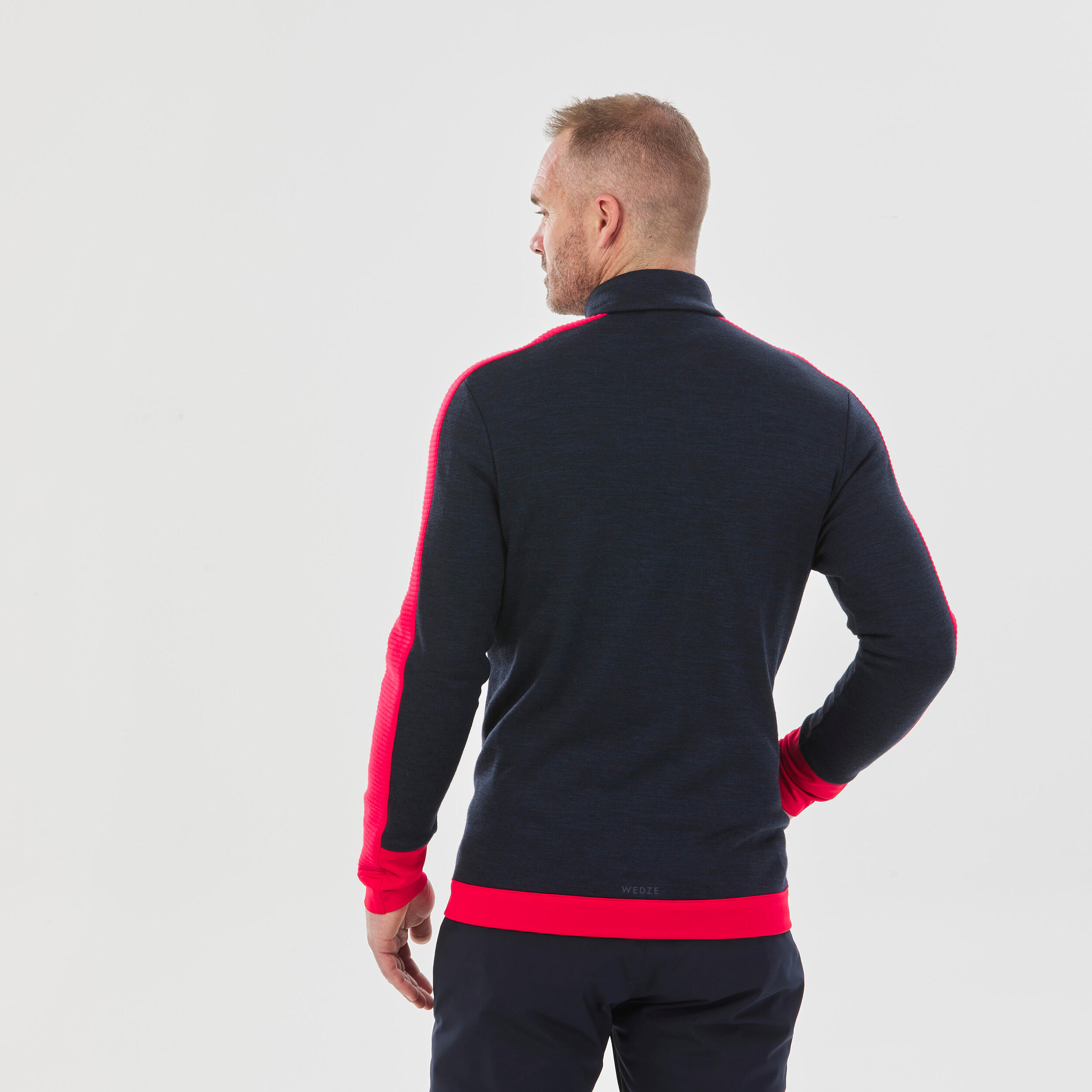 Men's merino fleece ski jacket - 500 warm - navy / red