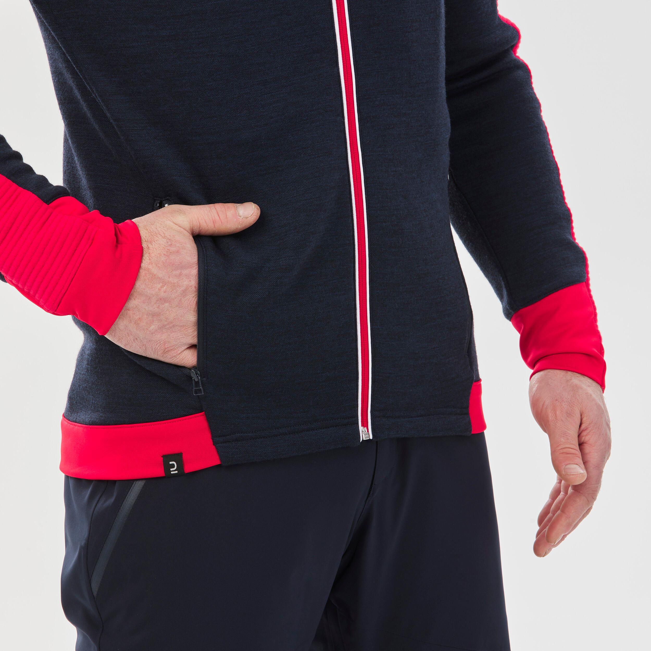 Men's merino fleece ski jacket - 500 warm - navy / red