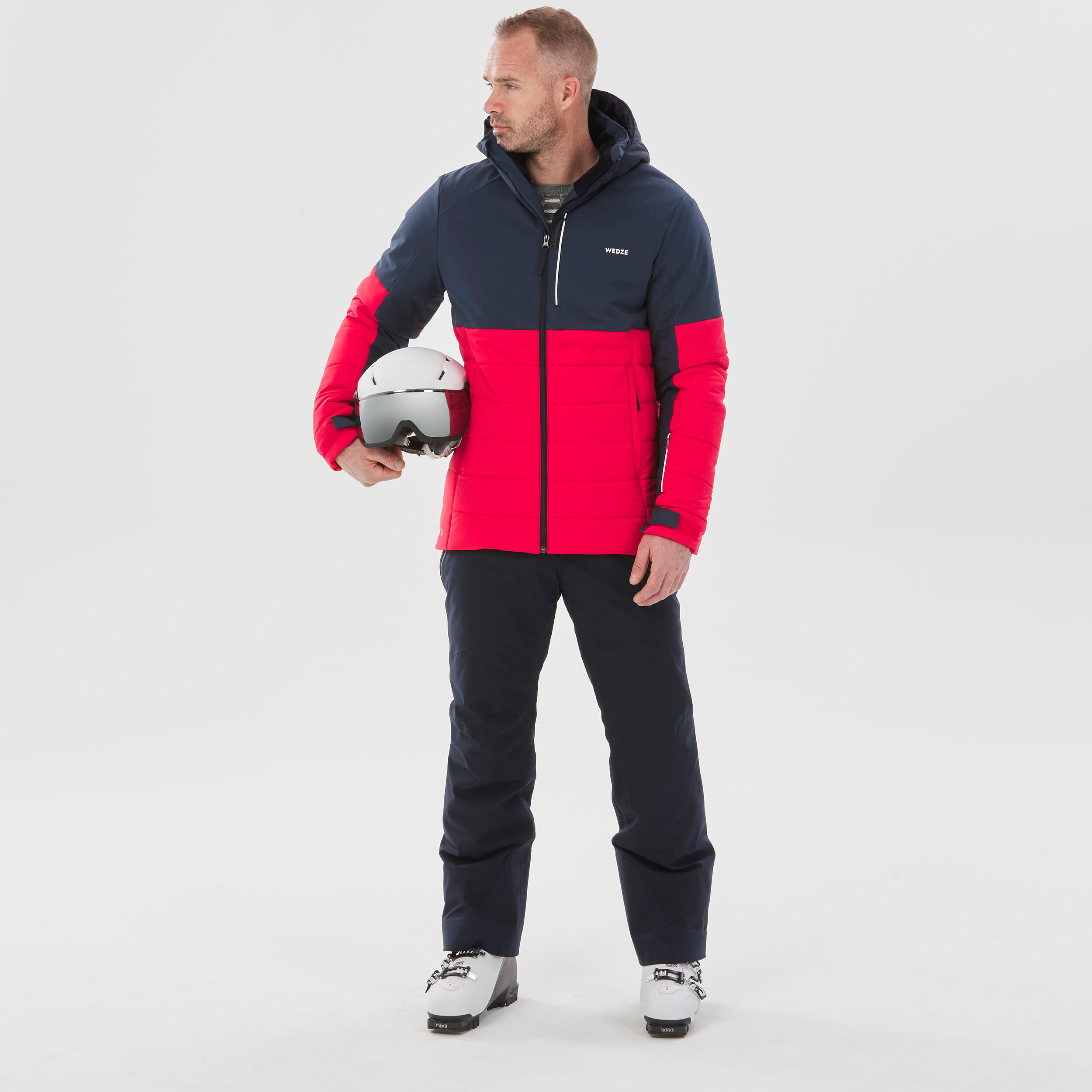 Men’s mid-length warm ski and snowboard jacket, 100 - Navy/Red 11/11