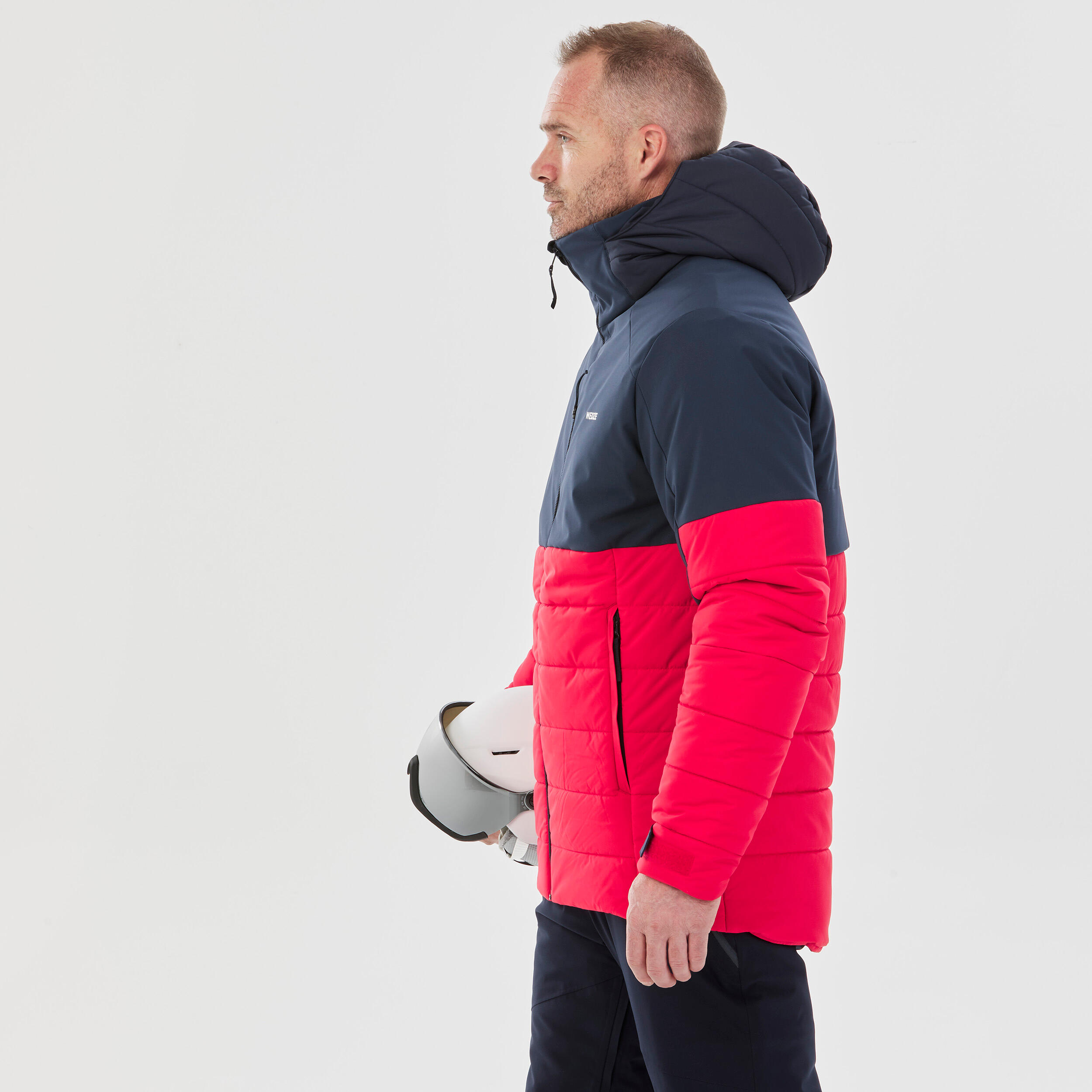 Men’s mid-length warm ski and snowboard jacket, 100 - Navy/Red 10/11