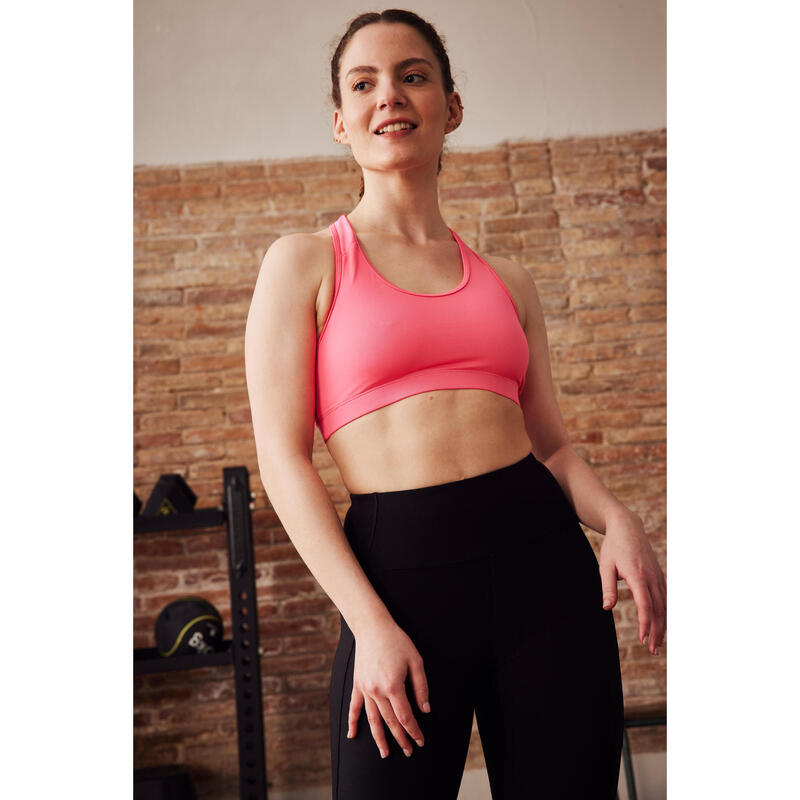 Top de Fitness com Costas em T de suporte ligeiro Mulher Rosa