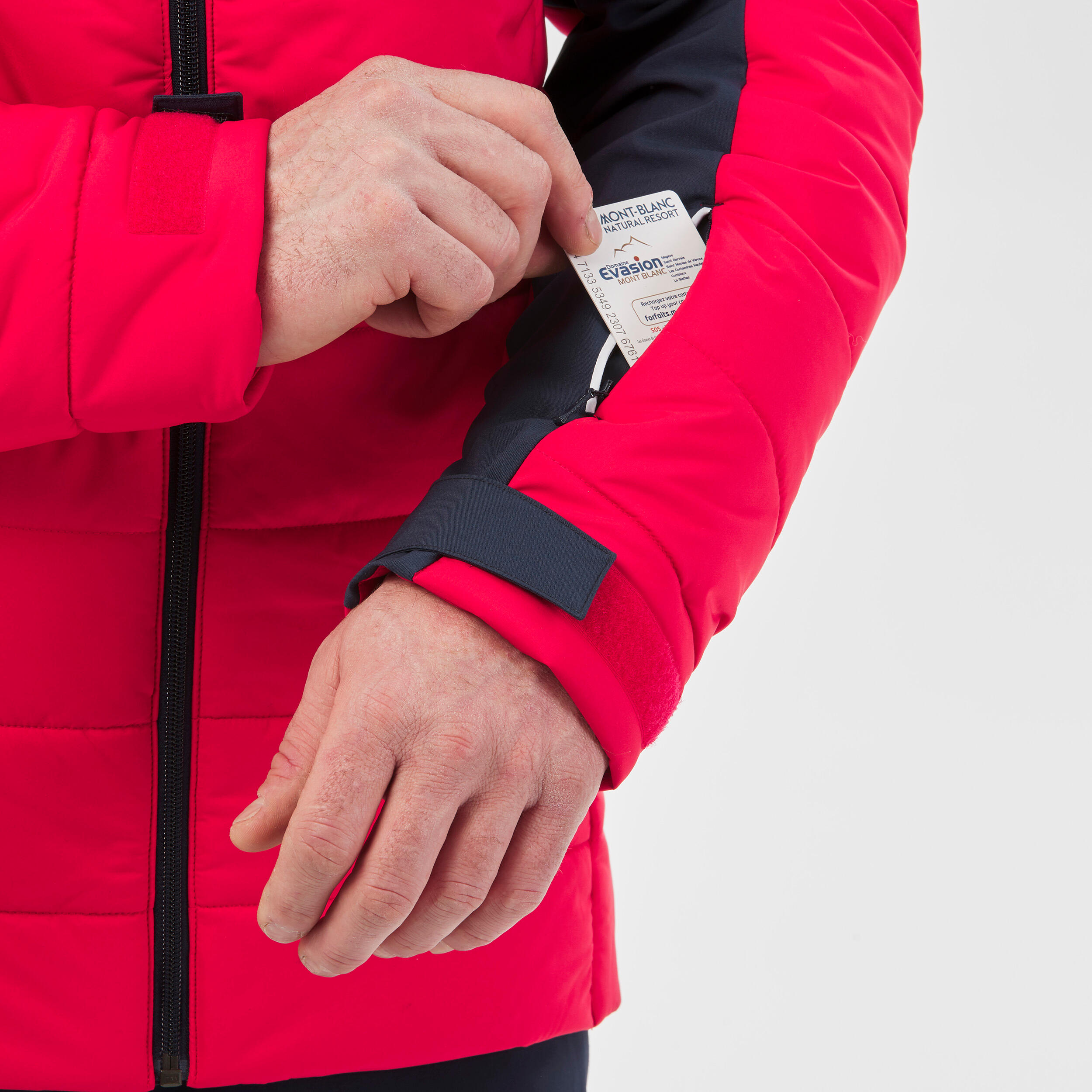 Men’s mid-length warm ski and snowboard jacket, 100 - Navy/Red 6/11