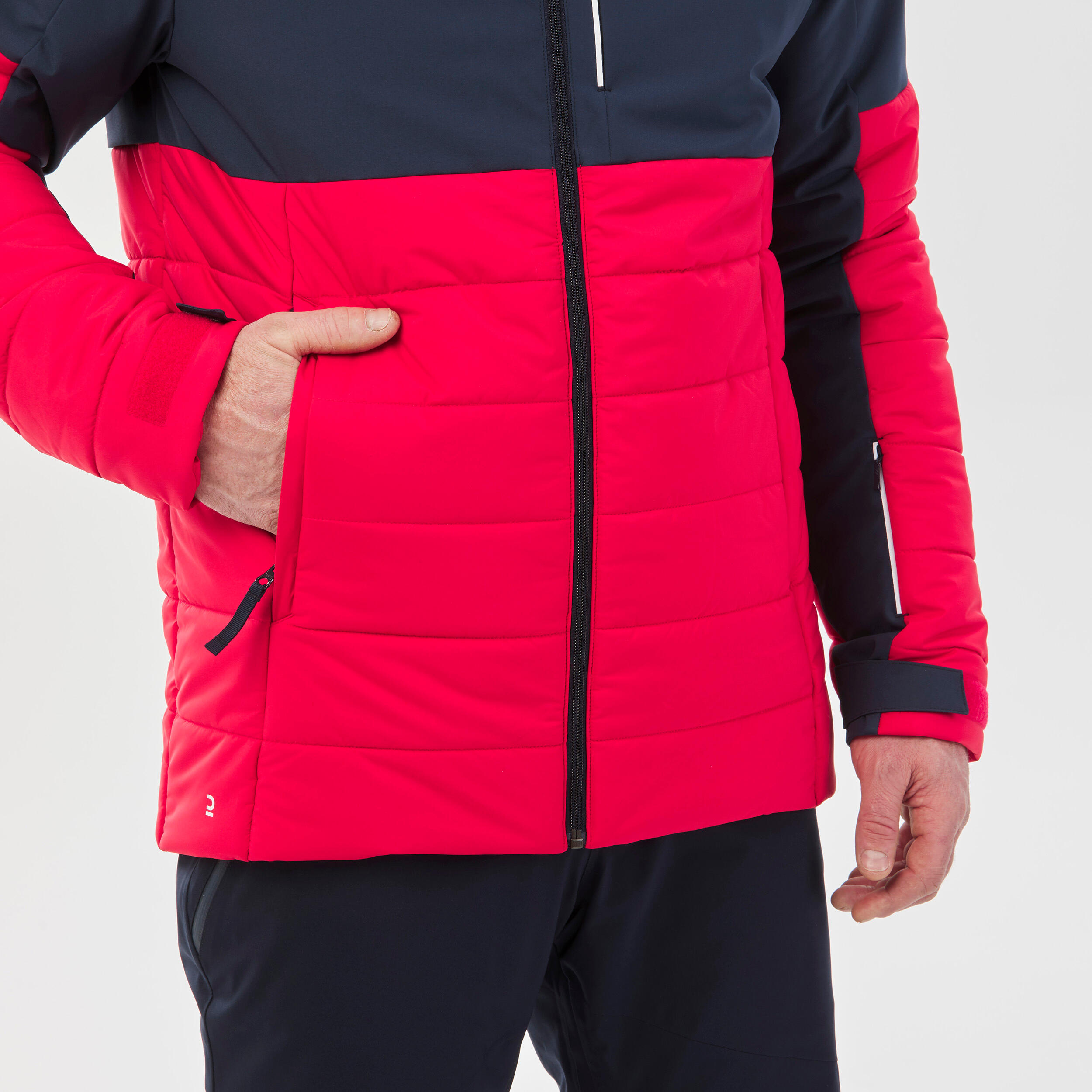 Men’s mid-length warm ski and snowboard jacket, 100 - Navy/Red 5/11