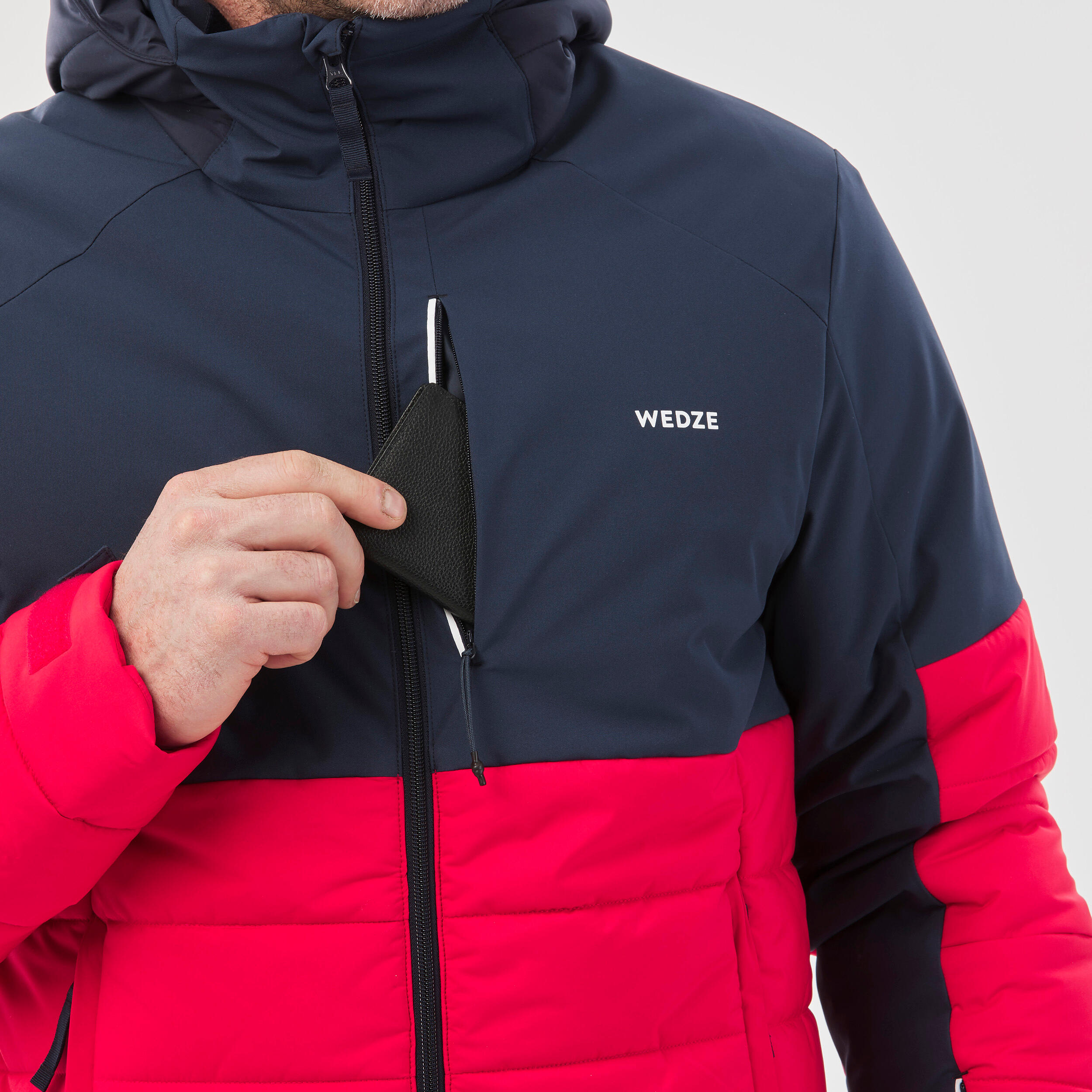Men’s mid-length warm ski and snowboard jacket, 100 - Navy/Red 4/11