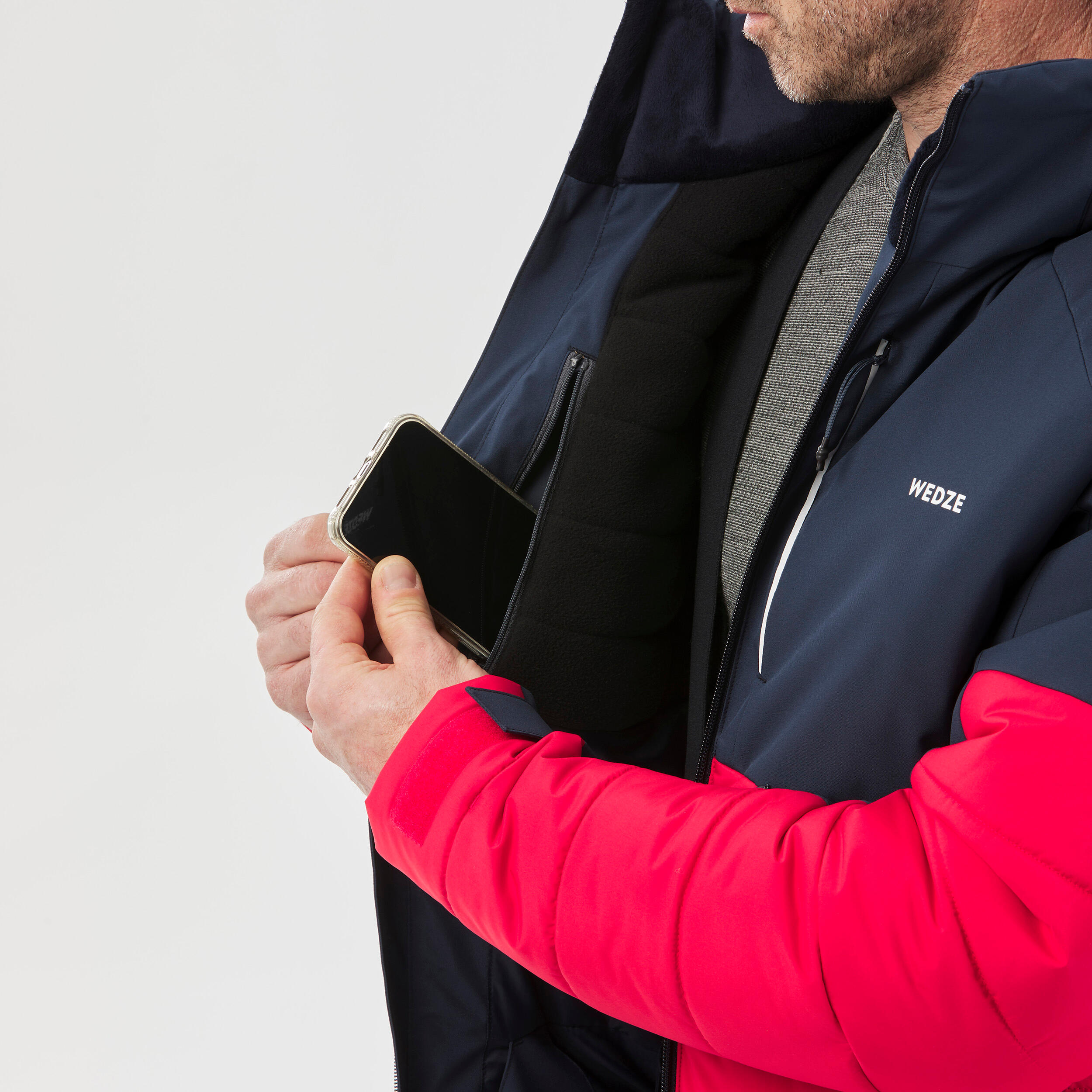 Men’s mid-length warm ski and snowboard jacket, 100 - Navy/Red 3/11