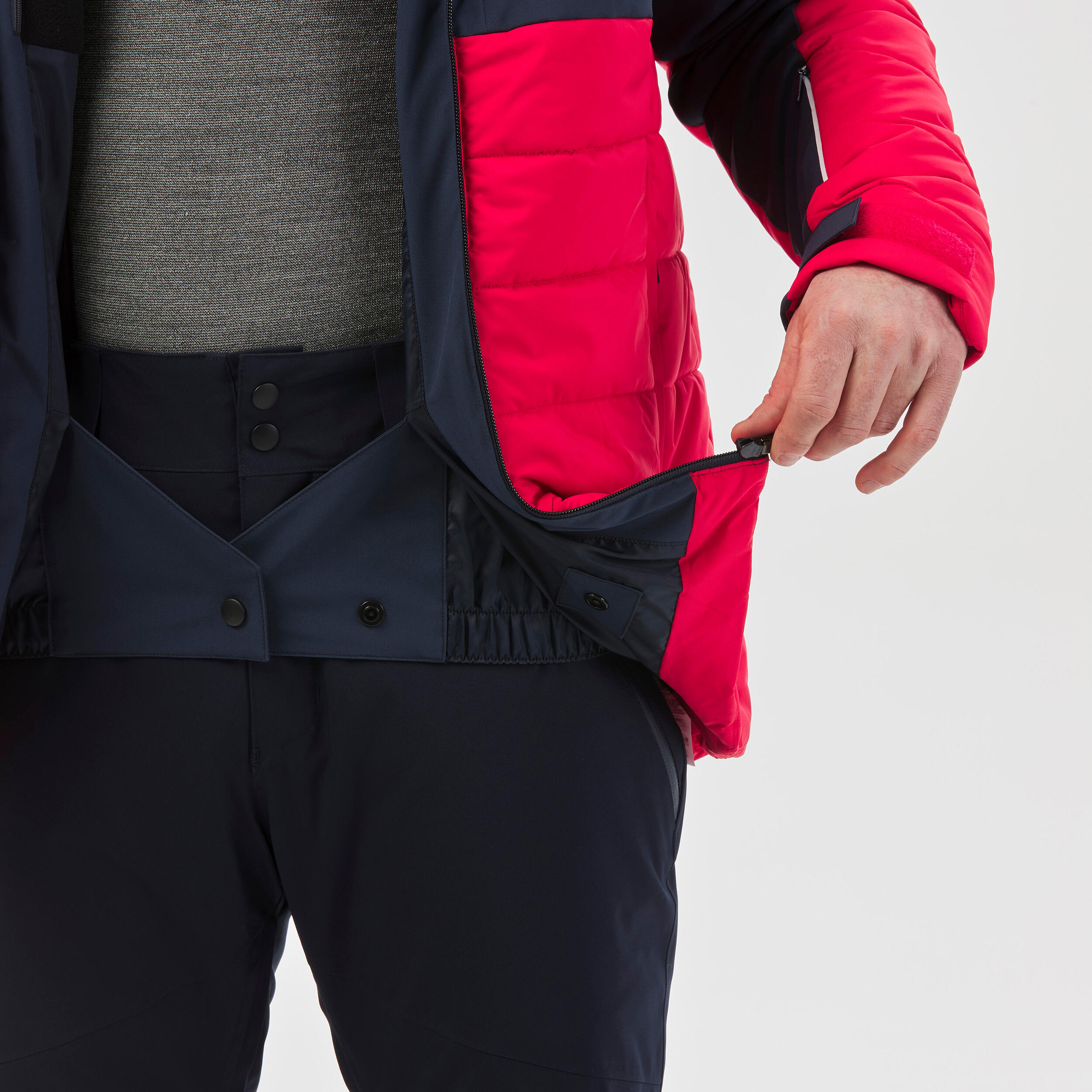 Men’s mid-length warm ski and snowboard jacket, 100 - Navy/Red 2/11