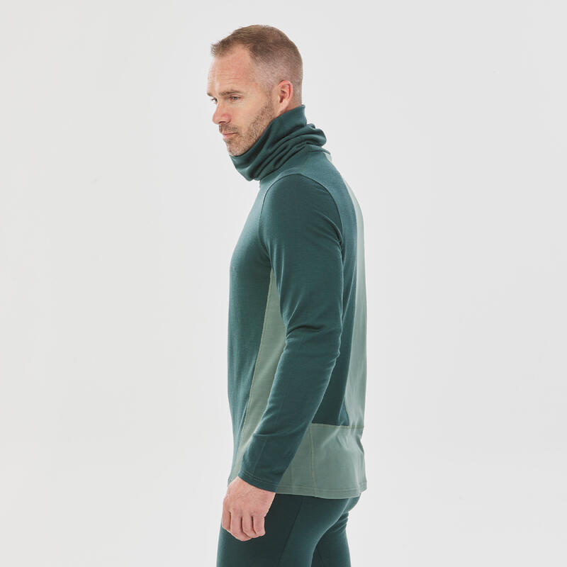 Men's Ski Base Layer Top BL 900 Wool Neck Navy Blue WEDZE Decathlon