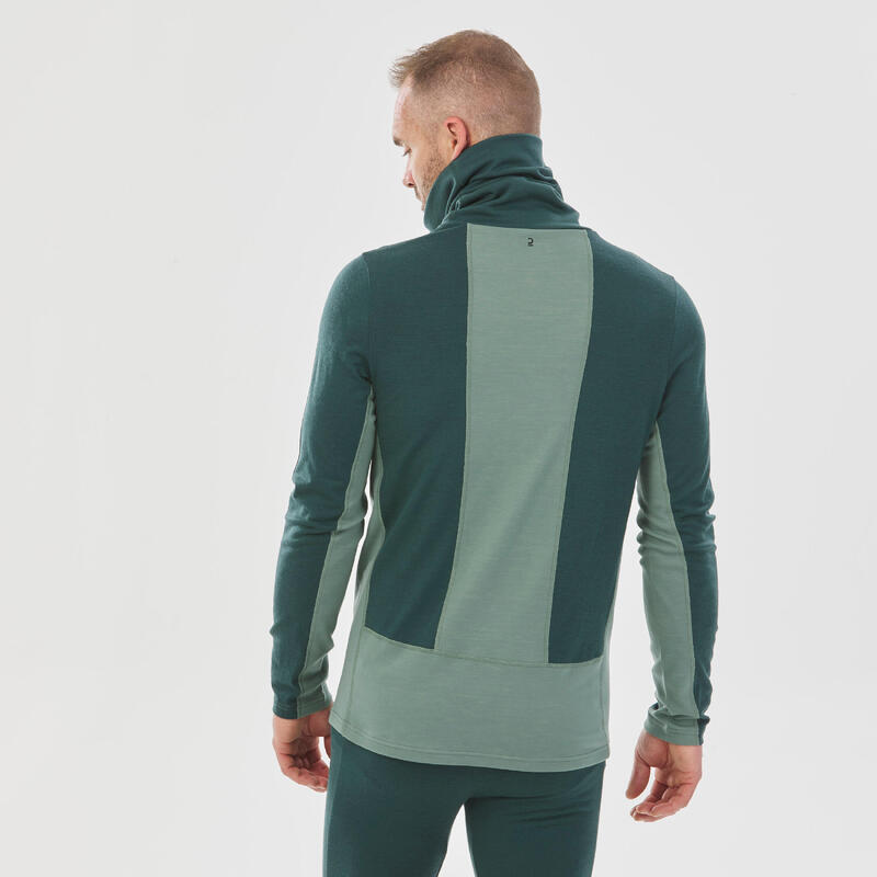 Men's Ski Base Layer Top BL 900 Wool Neck Navy Blue WEDZE Decathlon