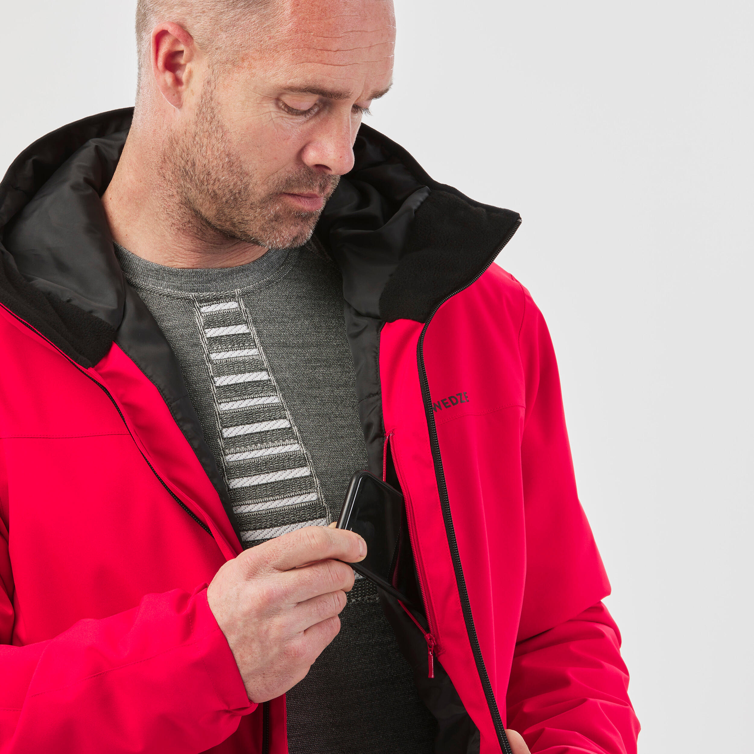 Men’s warm and waterproof ski and snowboard jacket, 100 Red 7/8