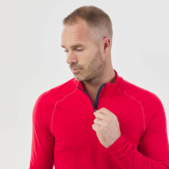 Men's Ski Base Layer - BL 500 FFS 1/2 Zip Top - Red WEDZE