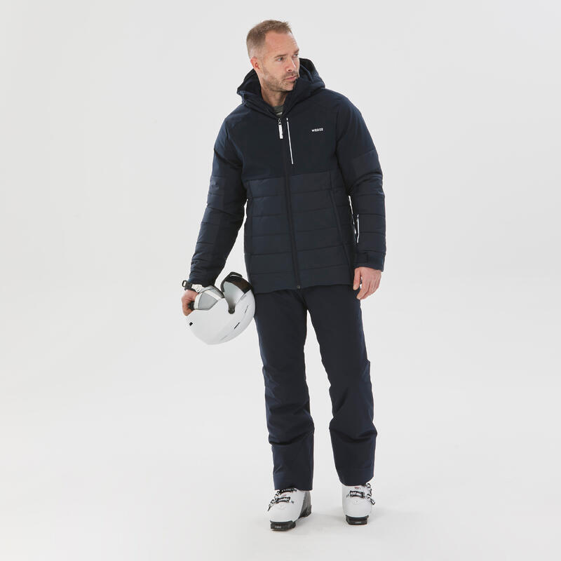 Warme halflange ski-jas voor heren 100 marineblauw