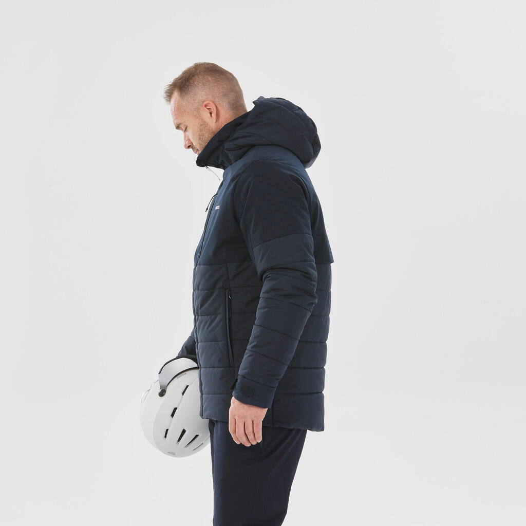 Vīriešu silta vidēja garuma slēpošanas jaka “100”, melna/balta