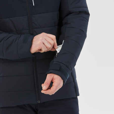 Men's Mid-Length Warm Ski Jacket 100 Navy Blue