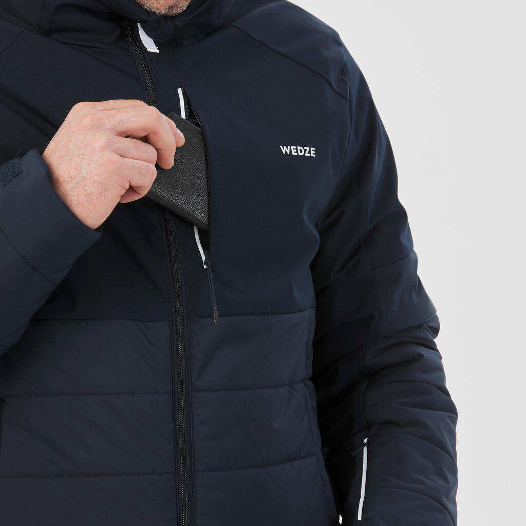 Men's Mid-Length Warm Ski Jacket 100 - Black/White