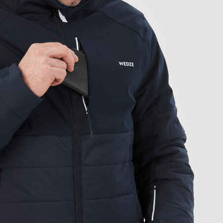 Men's Mid-Length Warm Ski Jacket 100 Navy Blue