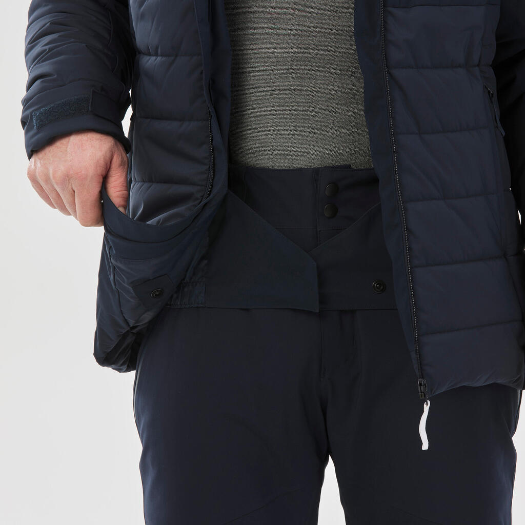 Vīriešu silta vidēja garuma slēpošanas jaka “100”, melna/balta