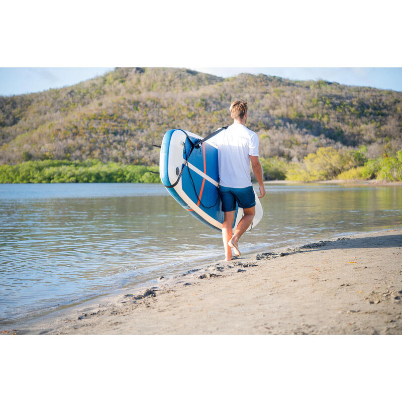 INFLATABLE COMPACT STAND-UP PADDLEBOARD WHITE AND BLUE - LARGE